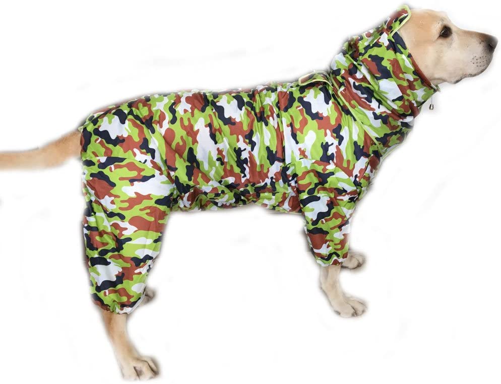  ZoonPark® - Chubasquero para cachorro de perro, cuatro patas, impermeable, poliéster, adorable, con capucha de camuflaje, ropa impermeable para Golden Retriever Labrador Husky pequeño mediano y grande 