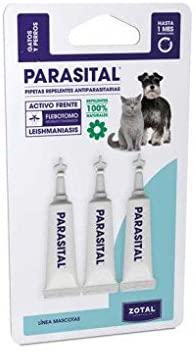  Zotal Pipetas Perros pequenos y Gatos hasta 10 kg. 3 pipetas antiparasitos 100% componetes Naturales PARASITAL Especial Leishmaniasis pulgas y garrapatas 1 Mes de protección Garantizada 