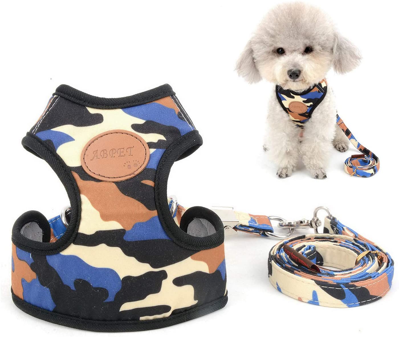  Zunea Arnés para Perro Pequeño Ajustable Seguro Cachorro Arneses de Chaleco con Correa Set para Gatos sin Tirar Transpirable Malla Suave Acolchado Yorkshire Chihuahua Camo S 