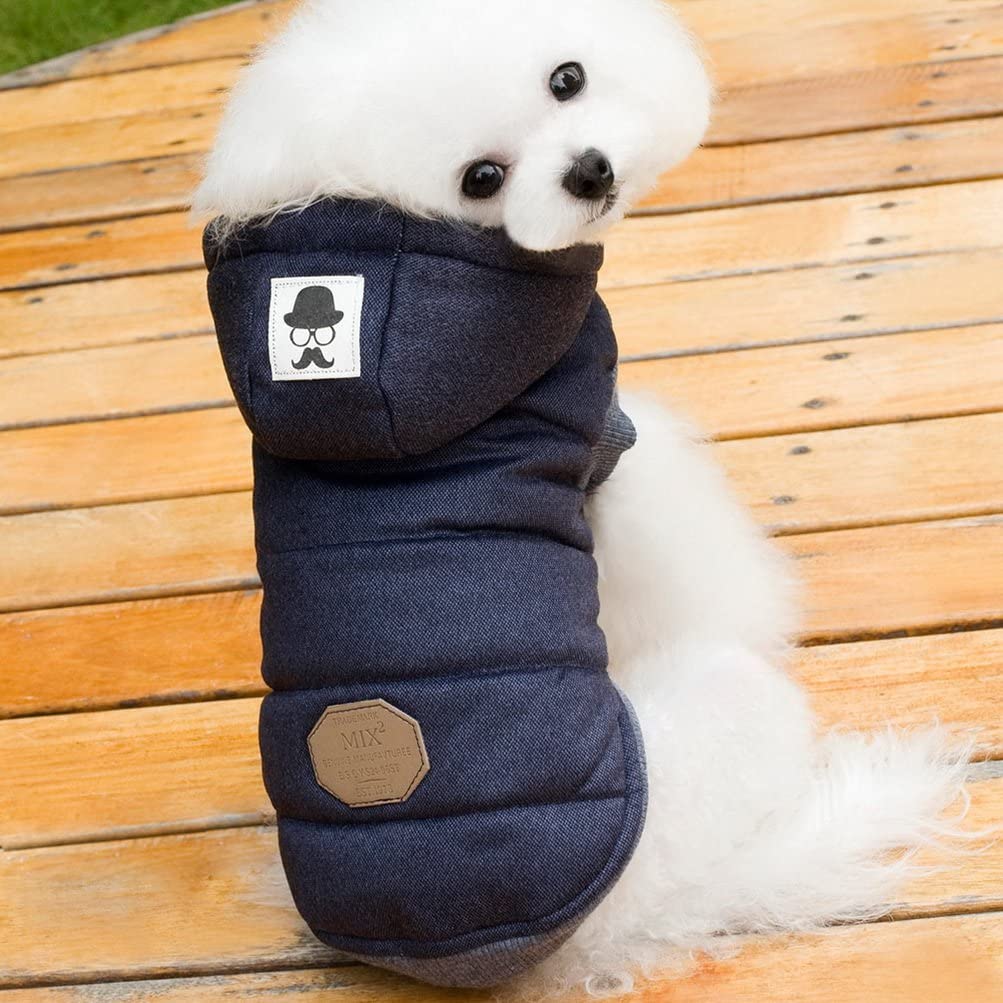  Zunea Chaleco de Perro pequeño Forro Polar Forrado Abrigo de Invierno cálido Chaqueta de Cachorro con Capucha a Prueba de Viento Mascota Chihuahua Sudadera Ropa de Perrito Prendas de Vestir Azul XL 