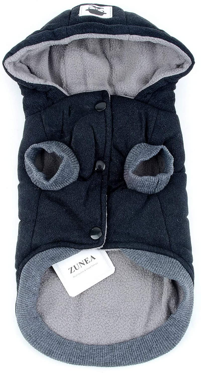  ZUNEA Chaleco de Perro pequeño Forro Polar Forrado Abrigo de Invierno cálido Chaqueta de Cachorro con Capucha a Prueba de Viento Mascota Chihuahua Sudadera Ropa de Perrito Prendas de Vestir (L, Negro) 