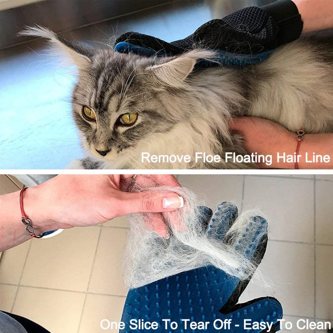  1 Par Guantes Manopla Masaje para Mascotas, XiDe Verdadero Toque Deshedding Cepillo y Aparato de Masaje, Guante de Masaje para Mascotas GATOS 