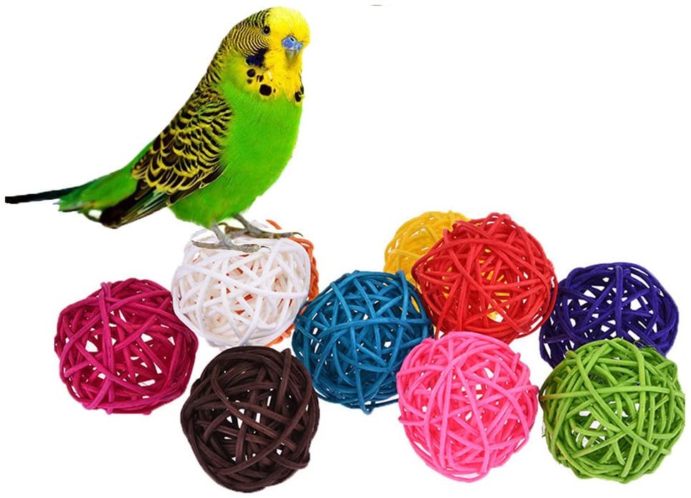  10 bolas de ratán, juguete para pájaros como loros, pericos, periquitos, agapornis, cacatúas, cotorras, pinzones, guacamayos, cacatúa africana gris, color al azar 