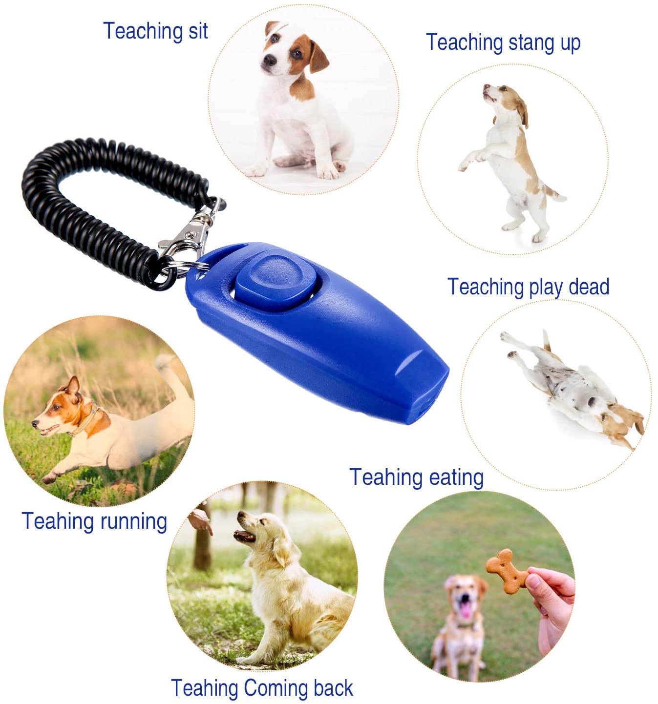  2 Pack de Clicker de Perro Silbato de Perro a Detener Ladrar Clicker de Adiestramiento de Perro de Perro 2 en 1 Herramientas de Adiestramiento de Nueva Actualización con Correa de Silbato (Azul) 