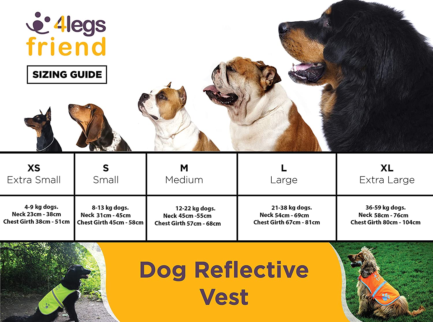  4LegsFriend - Chaleco Reflectante de Seguridad para Perro, Amarillo Alta Visibilidad para Actividades al Aire Libre día y Noche, Mantiene a su Perro Visible y Seguro. 