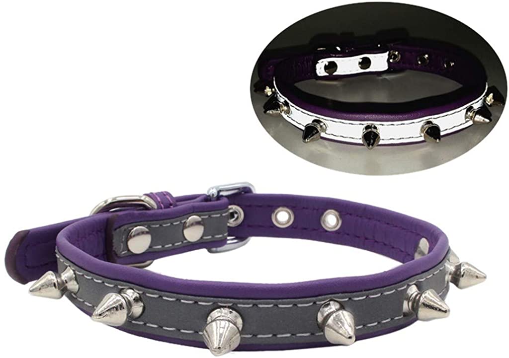  Accesorios para Mascotas, Collares de Cuero con Remache Punk Rock para Gato y Perro Collar Ajustable para Identificativo para Seguridad Al Aire Libre Brillantes, XS-L, 22-47cm 