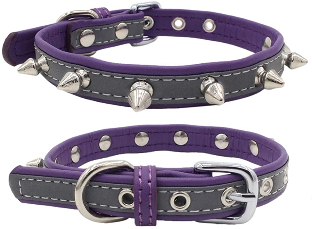  Accesorios para Mascotas, Collares de Cuero con Remache Punk Rock para Gato y Perro Collar Ajustable para Identificativo para Seguridad Al Aire Libre Brillantes, XS-L, 22-47cm 