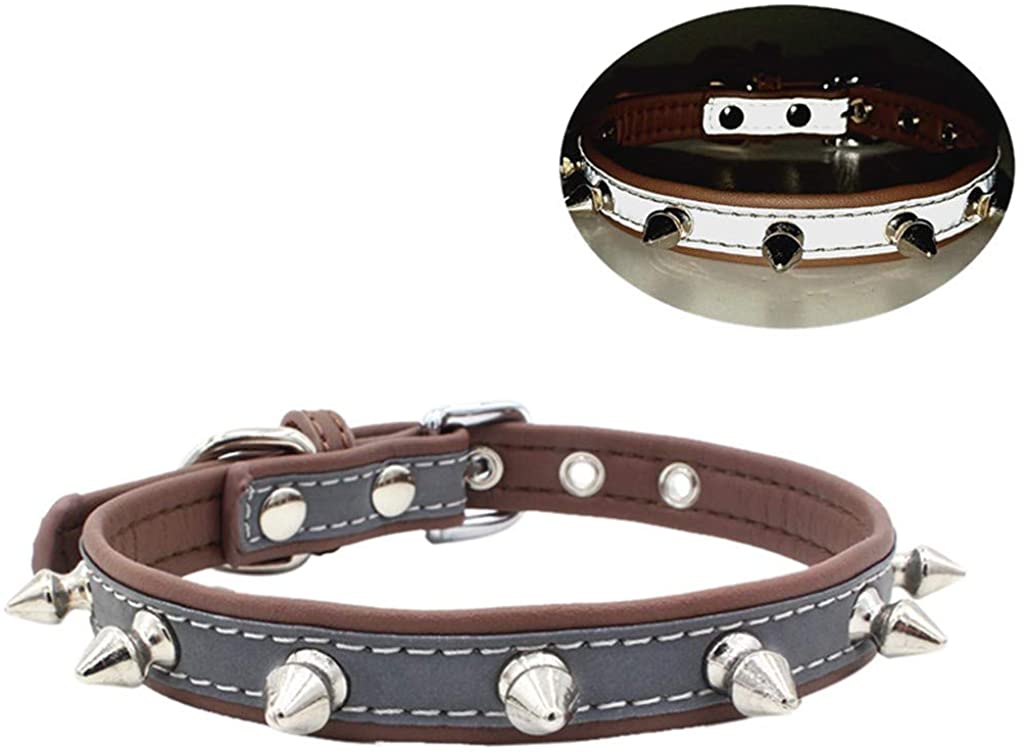  Accesorios para Mascotas, Collares de Cuero con Remache Punk Rock para Gato y Perro Collar Ajustable para Identificativo para Seguridad Al Aire Libre Brillantes, XS-L, 22-47cm 