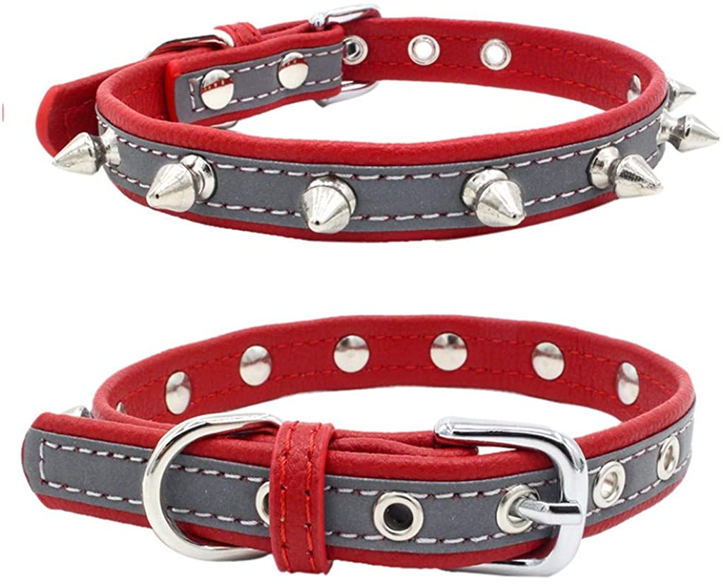  Accesorios para Mascotas, Collares de Cuero con Remache Punk Rock para Gato y Perro Collar Ajustable para Identificativo para Seguridad Al Aire Libre Brillantes, XS-L, 22-47cm 