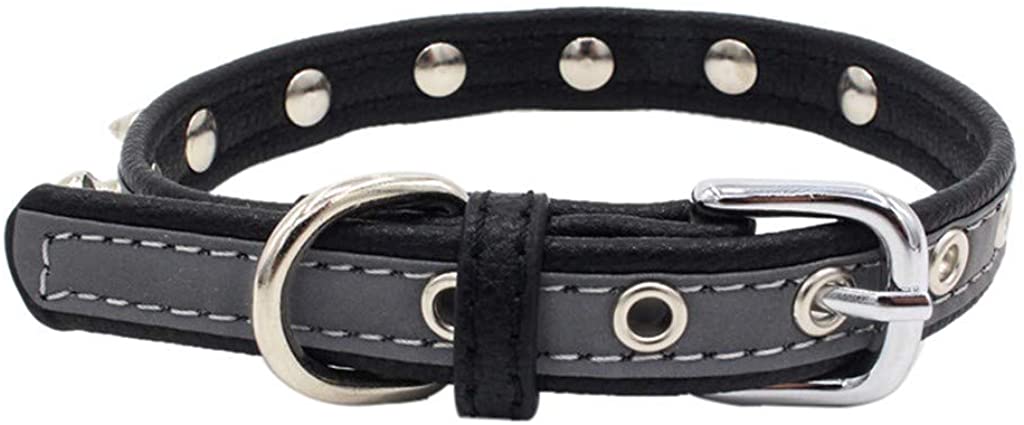  Accesorios para Mascotas, Collares de Cuero con Remache Punk Rock para Gato y Perro Collar Ajustable para Identificativo para Seguridad Al Aire Libre Brillantes, XS-L, 22-47cm 