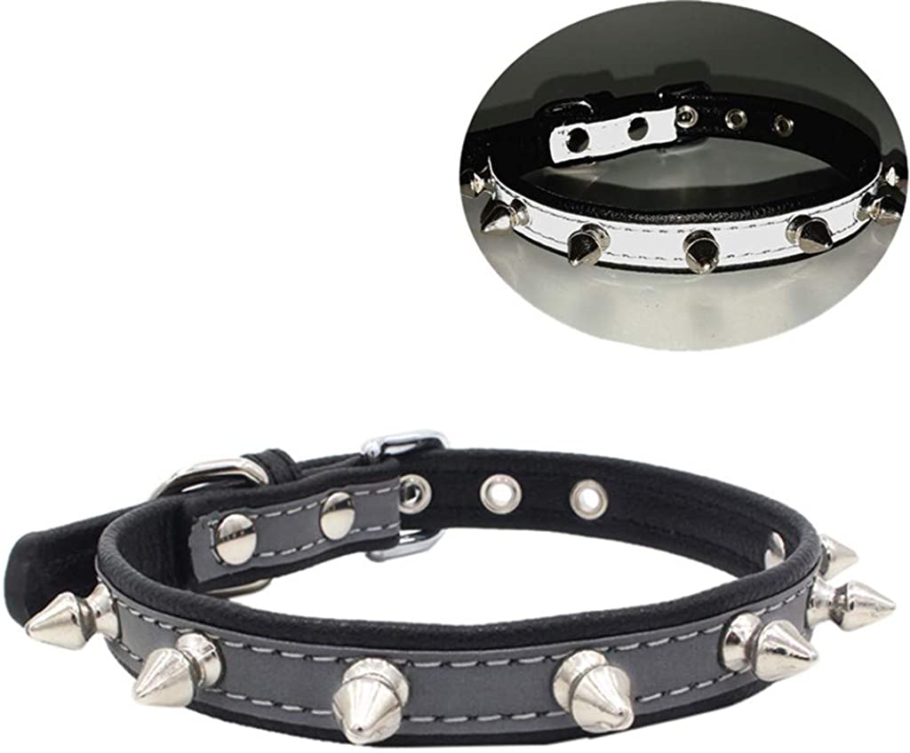  Accesorios para Mascotas, Collares de Cuero con Remache Punk Rock para Gato y Perro Collar Ajustable para Identificativo para Seguridad Al Aire Libre Brillantes, XS-L, 22-47cm 