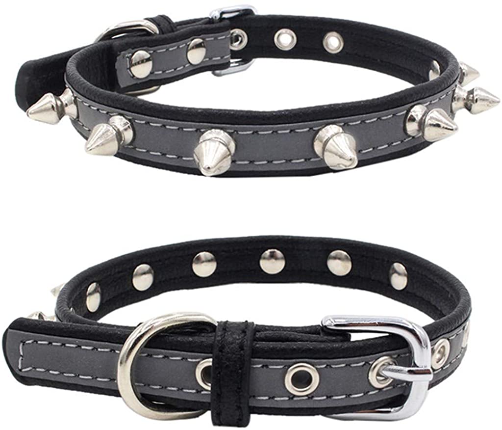  Accesorios para Mascotas, Collares de Cuero con Remache Punk Rock para Gato y Perro Collar Ajustable para Identificativo para Seguridad Al Aire Libre Brillantes, XS-L, 22-47cm 