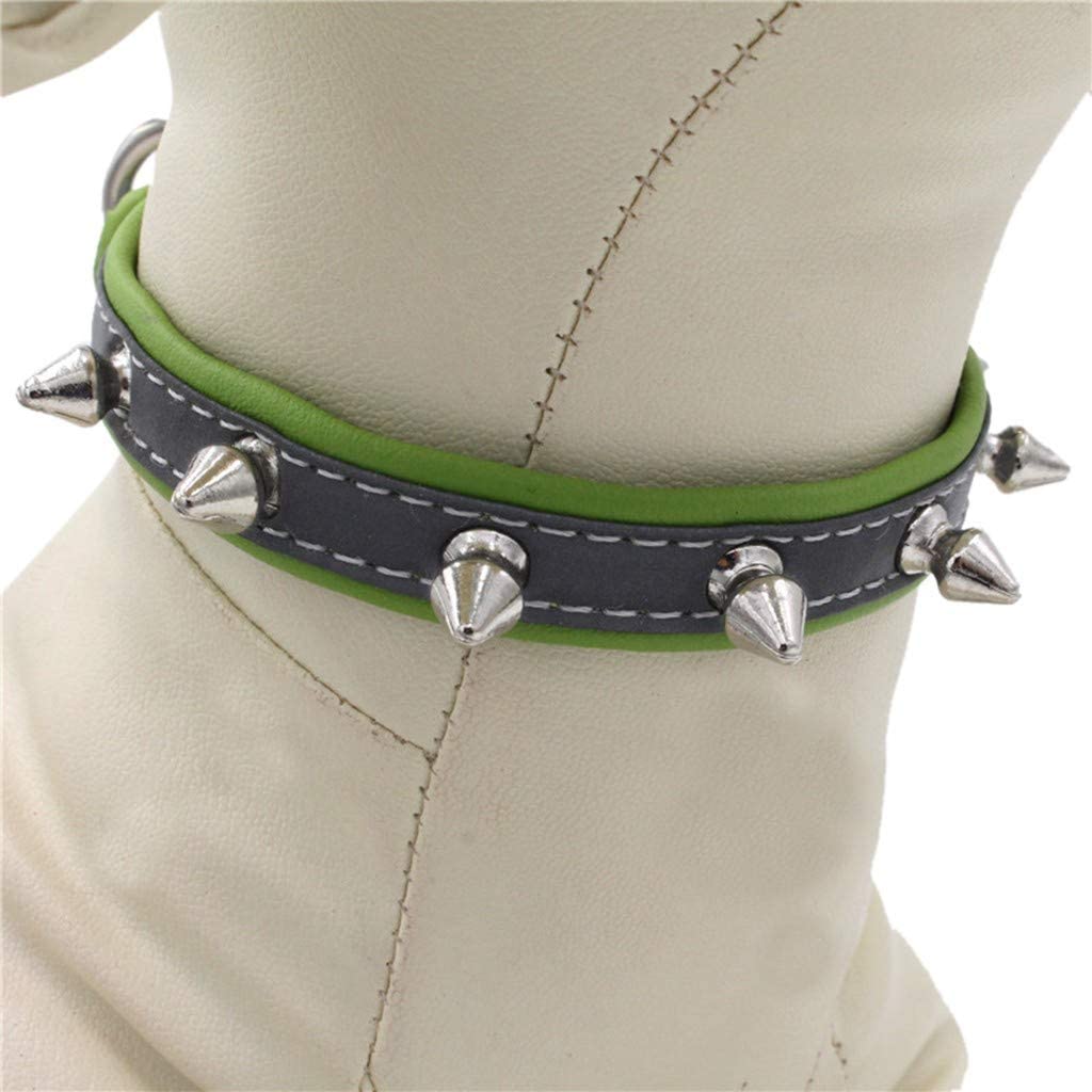  Accesorios para Mascotas, Collares de Cuero con Remache Punk Rock para Gato y Perro Collar Ajustable para Identificativo para Seguridad Al Aire Libre Brillantes, XS-L, 22-47cm 