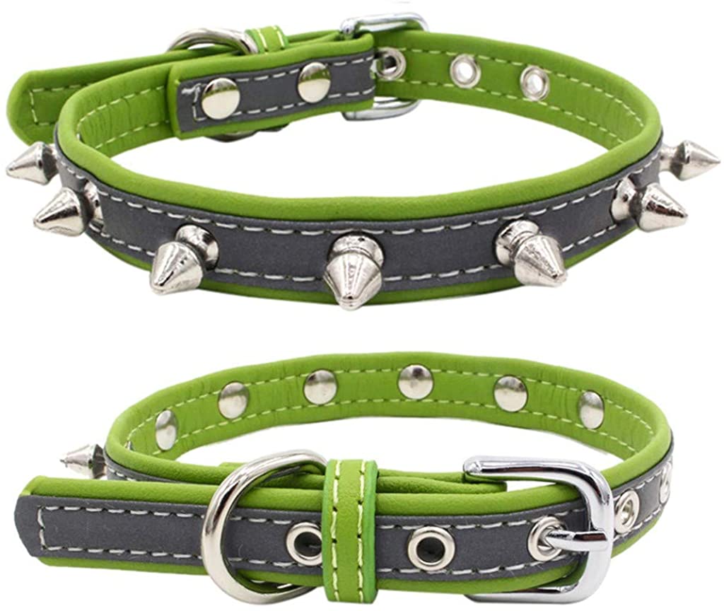  Accesorios para Mascotas, Collares de Cuero con Remache Punk Rock para Gato y Perro Collar Ajustable para Identificativo para Seguridad Al Aire Libre Brillantes, XS-L, 22-47cm 