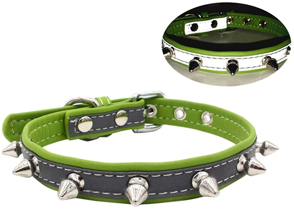  Accesorios para Mascotas, Collares de Cuero con Remache Punk Rock para Gato y Perro Collar Ajustable para Identificativo para Seguridad Al Aire Libre Brillantes, XS-L, 22-47cm 