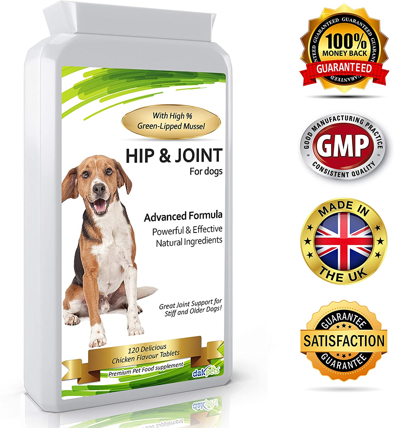  Advanced Hip and Joint Support Glucosamine for Dogs - Powerful Chondroitin, MSM, Curcumin & Green Lipped Mussel Dog Joint Supplement - with Vitamins E & C, 120 Tablets, Made in UK 