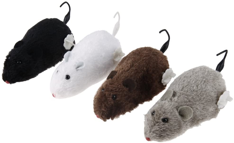  Ahomi 4 Piezas Lindo Ratas de Peluche mecánico Reloj ratón para Juguete Gato Perro Mascota Animales 