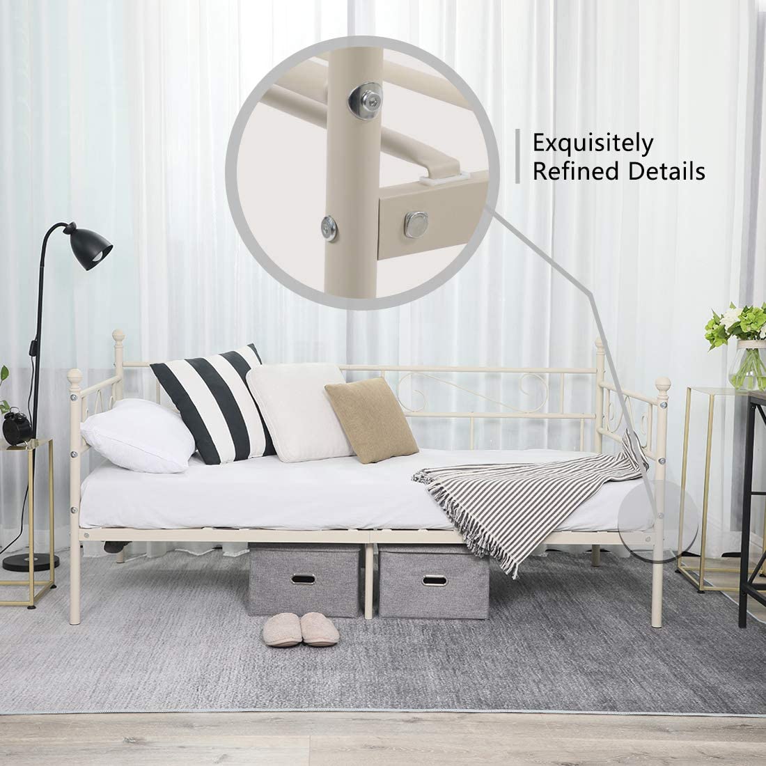  Aingoo sofá Cama Armadura de Cama con tablillas Cama de día Cama de Invitados 90 x 190 CM (Crema) 