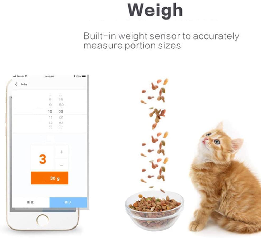  Alimentador automatico de mascotas para perro gato, automatico comedero, Visión nocturna por infrarrojos, máquina de alimentación inteligente WIFI de teléfonos móviles que pesa el alimentador 