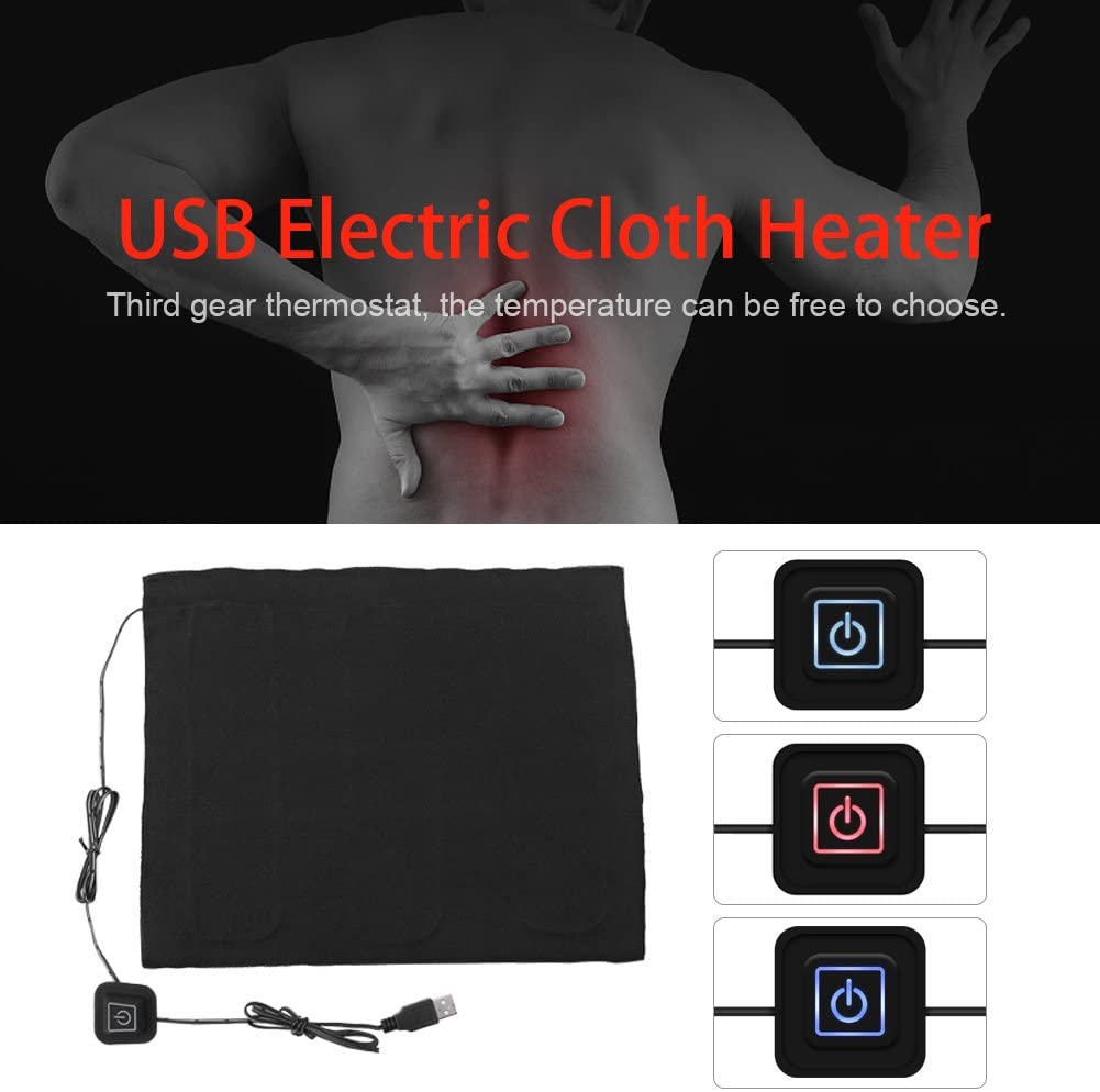  Almohadilla térmica USB, Calentador eléctrico de calentador de tela eléctrico DC 5V 3-Shift para cuello, espalda, abdomen, calefacción lumbar y calentador para mascotas, hecho de fibra de carbono 