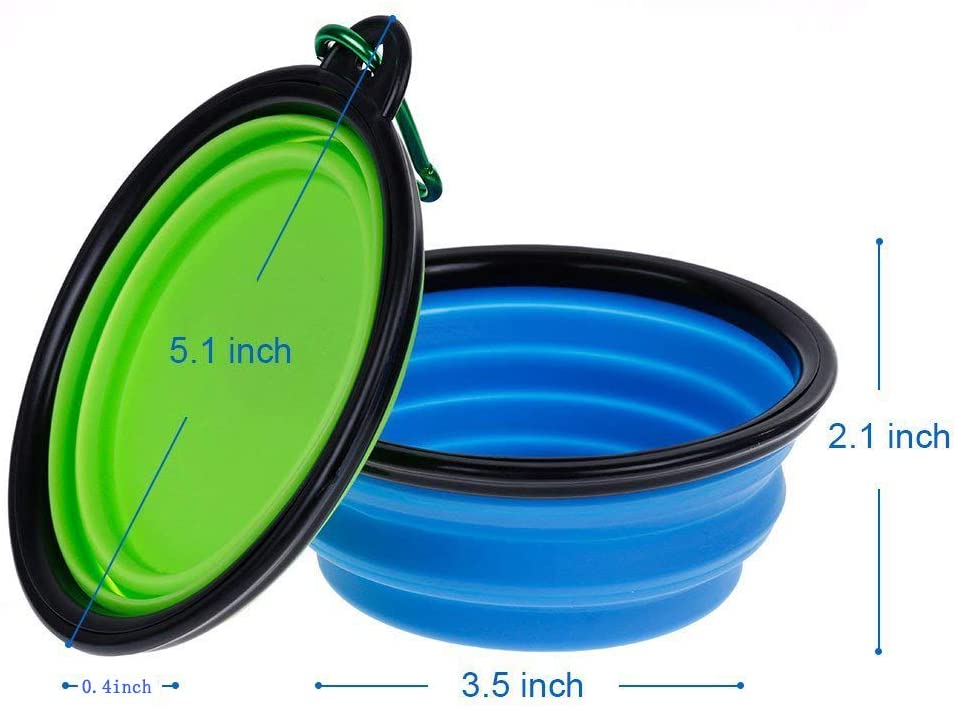  Amaoma Bebedero Perro Portatil Plegable Comedero Perro de Viaje Silicona Comederos para Perros Gato con Mosquetón Plegable de Viaje Plato Recipiente para Perros 2 Piezas Azul y Verde 