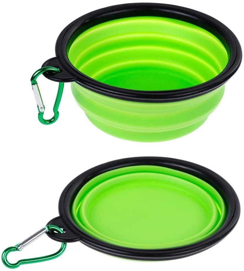  Amaoma Bebedero Perro Portatil Plegable Comedero Perro de Viaje Silicona Comederos para Perros Gato con Mosquetón Plegable de Viaje Plato Recipiente para Perros 2 Piezas Azul y Verde 