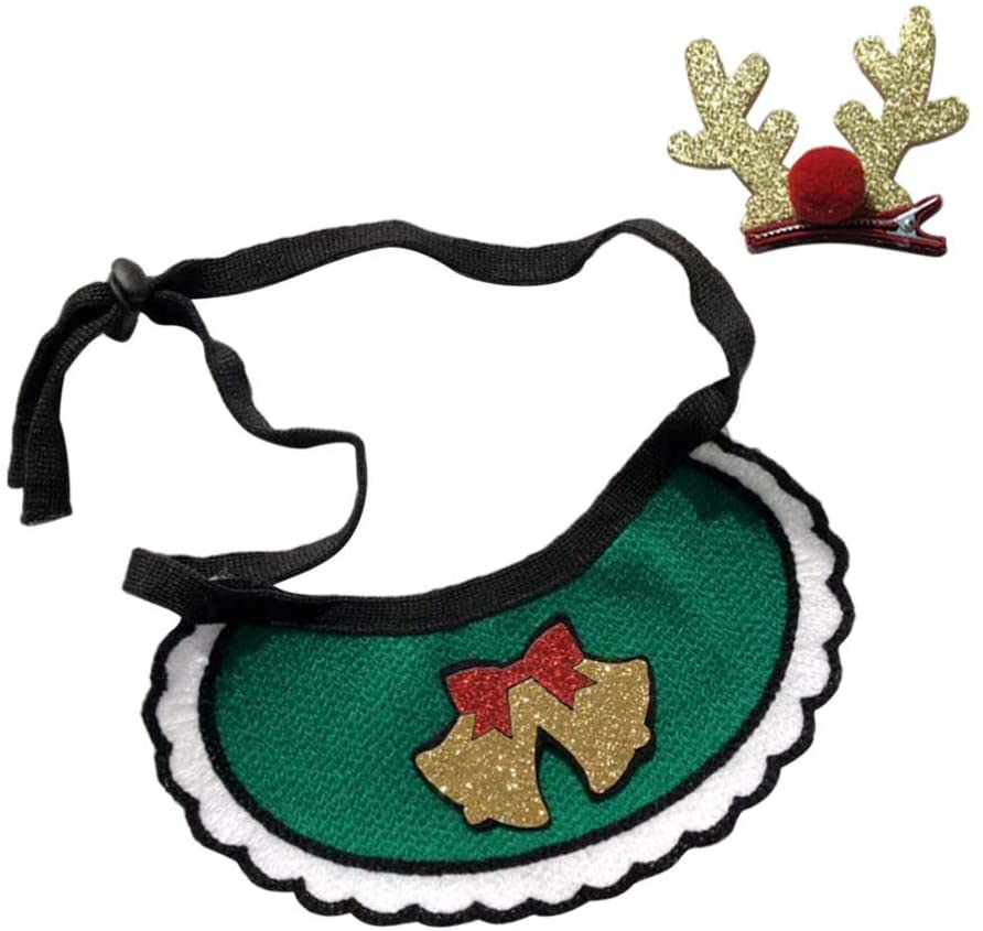  Amosfun Navidad Mascota Gato Baberos Collar de Perro con Cornamenta de Ciervo Pinza de Pelo Cachorro Gatito pañuelo para el Cuello Bufanda Ajustable Collares 2 Piezas 