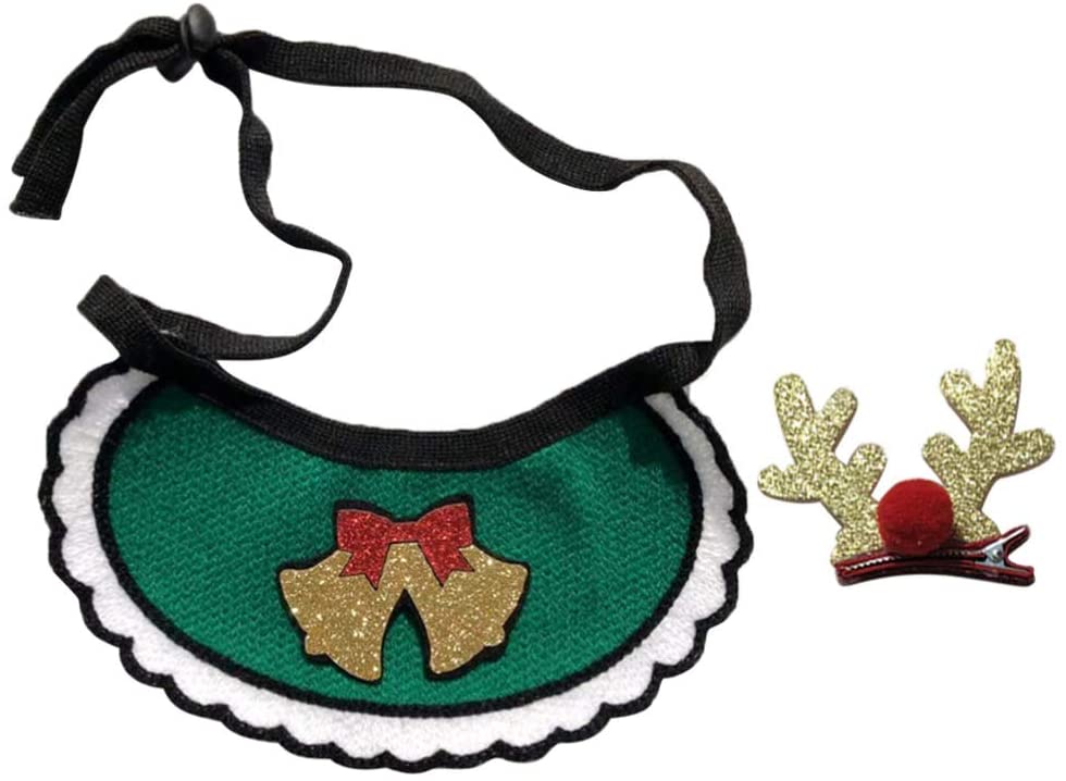  Amosfun Navidad Mascota Gato Baberos Collar de Perro con Cornamenta de Ciervo Pinza de Pelo Cachorro Gatito pañuelo para el Cuello Bufanda Ajustable Collares 2 Piezas 