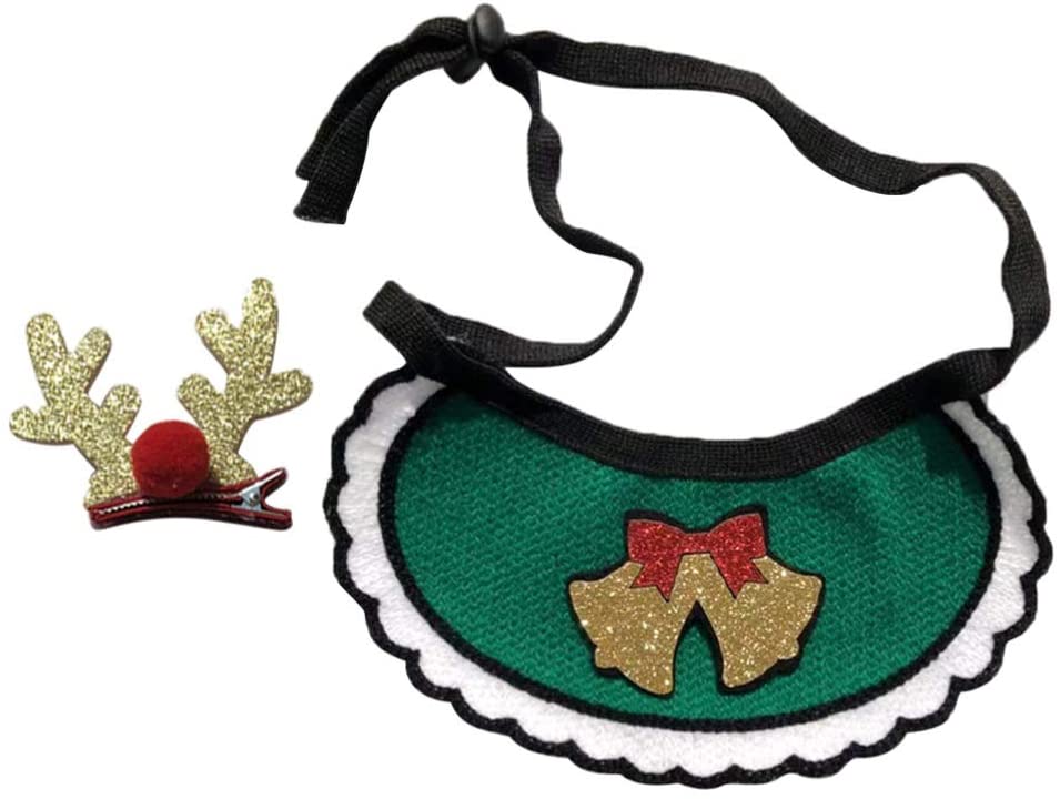  Amosfun Navidad Mascota Gato Baberos Collar de Perro con Cornamenta de Ciervo Pinza de Pelo Cachorro Gatito pañuelo para el Cuello Bufanda Ajustable Collares 2 Piezas 