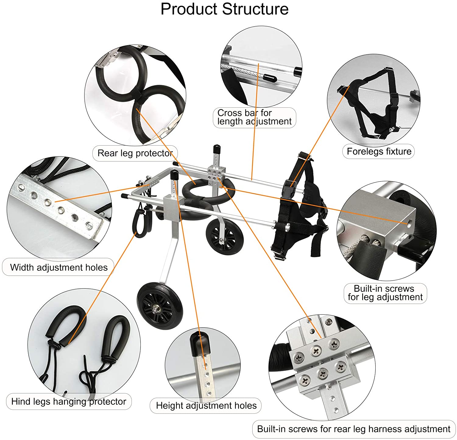  ANMASBOX tamaño para Perro Mediano, Ajustable, de Acero Inoxidable, Carrito para Mascota/Gato, Silla de Ruedas, para rehabilitación de Patas para Perros discapacitados, 2 Ruedas 