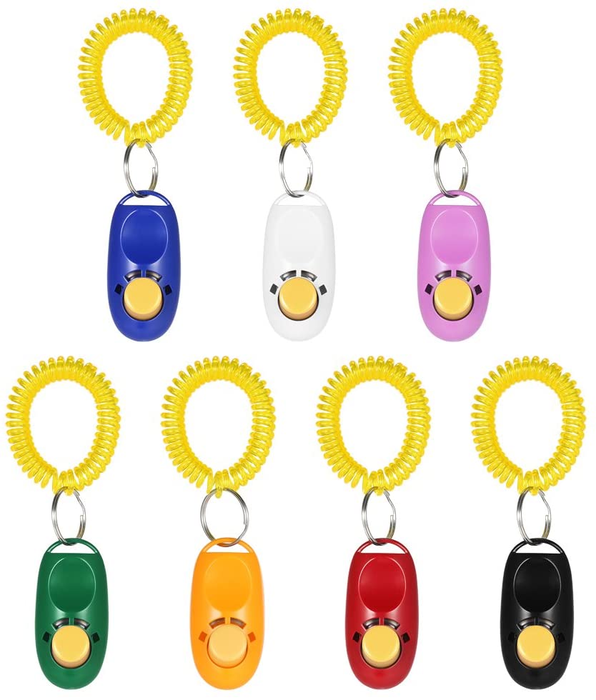  Anself - 7X Clickers con Llavero para el Entrenamiento de Perros (Color Rojo/Azul/Negro/Blanco/Naranja/Rosa/Verde) 