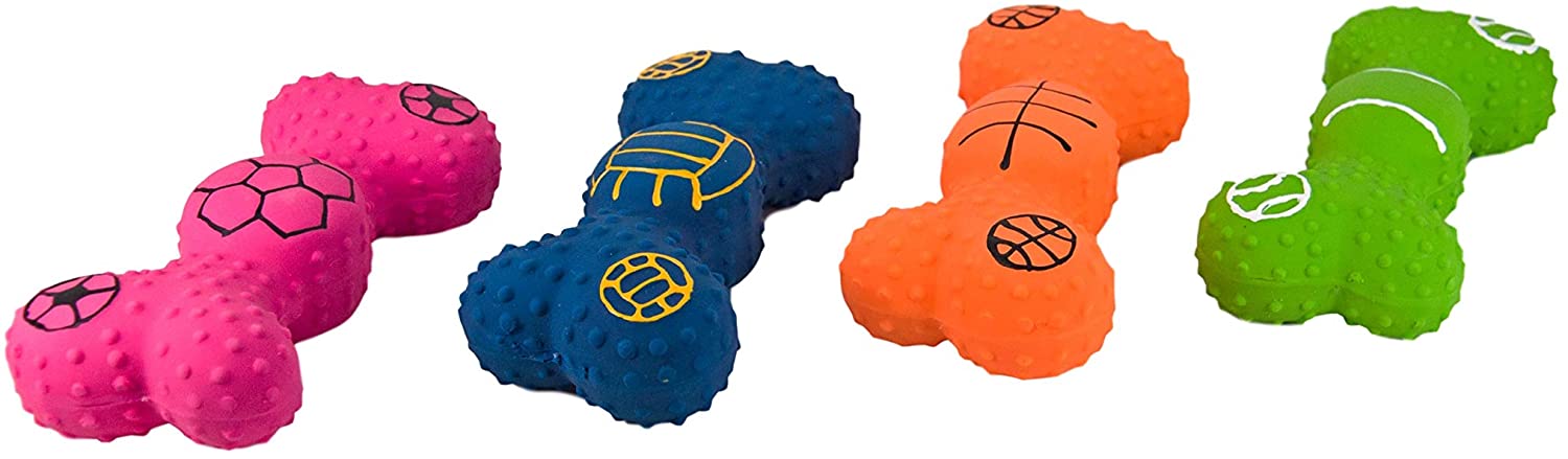  AVANZONA Juguetes Hueso Latex Sonido Divertido Interactivo para Perros con un Regalo de Pelota Caucho de 6cm Sonido y Otro Regalo de Pelota Nudo de 8 cm Enviados Formas y Colores aleatorios. 