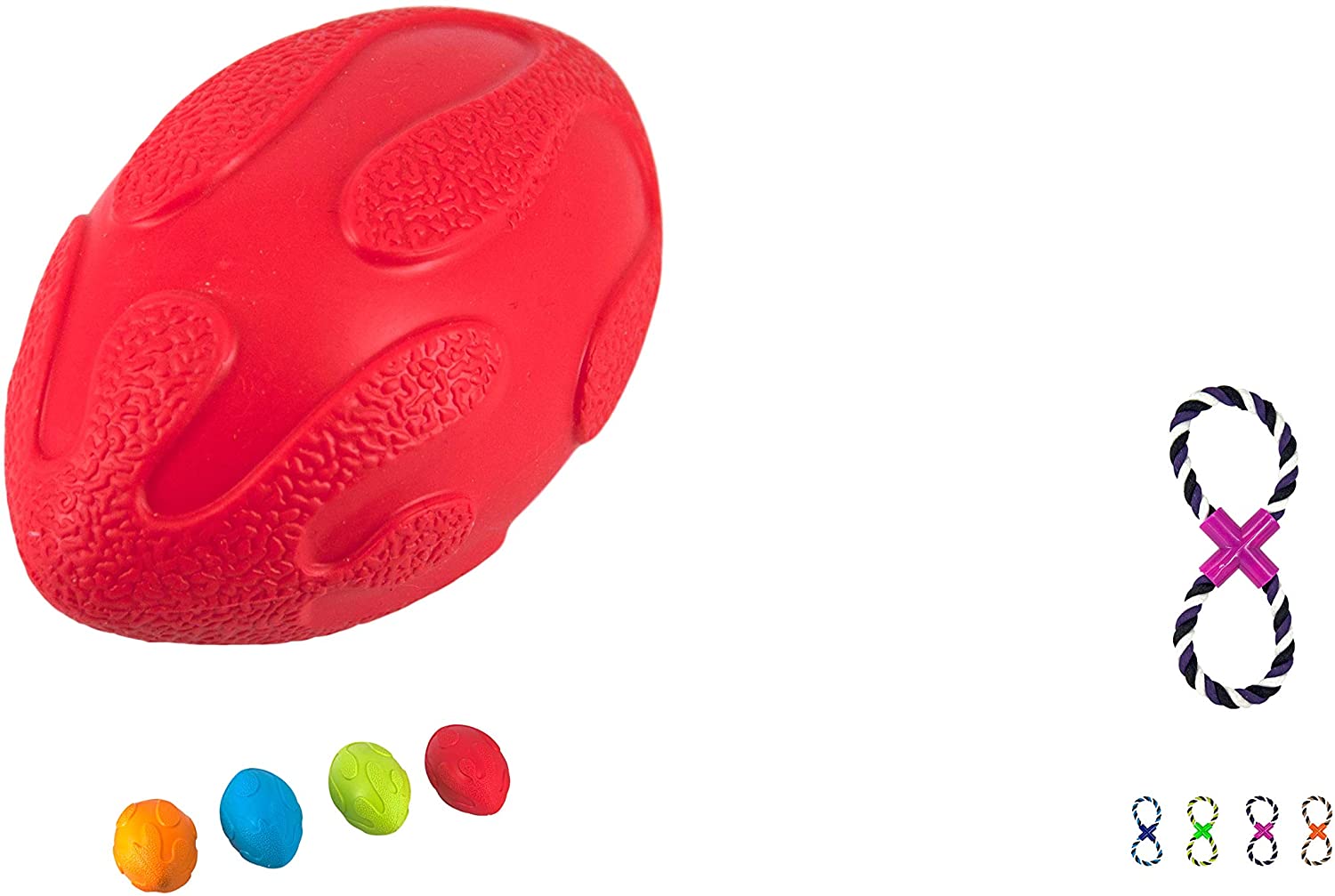  AVANZONA Pelota Rugby de Caucho de 10 cm Saltarina Sonida para Jugar Entrenamiento con un Regalo de la Cuerda de 28cm para Jugar Mastricar para Perros. Colores Aleatorios. 