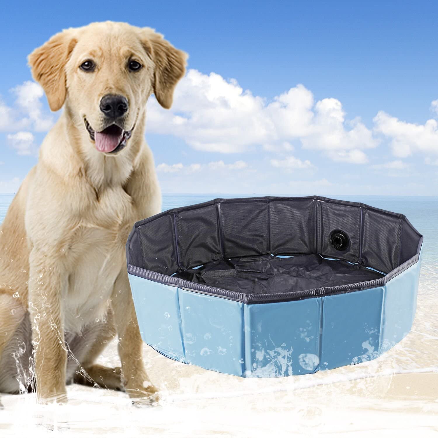  AYITOO Bañera para Perros, PVC Antideslizante y Resistente al Desgaste Piscina para Mascotas Perros, Bañera Plegable de Mascotas para Mascotas, Natación Piscina para Perros 160 cm x 30 cm 