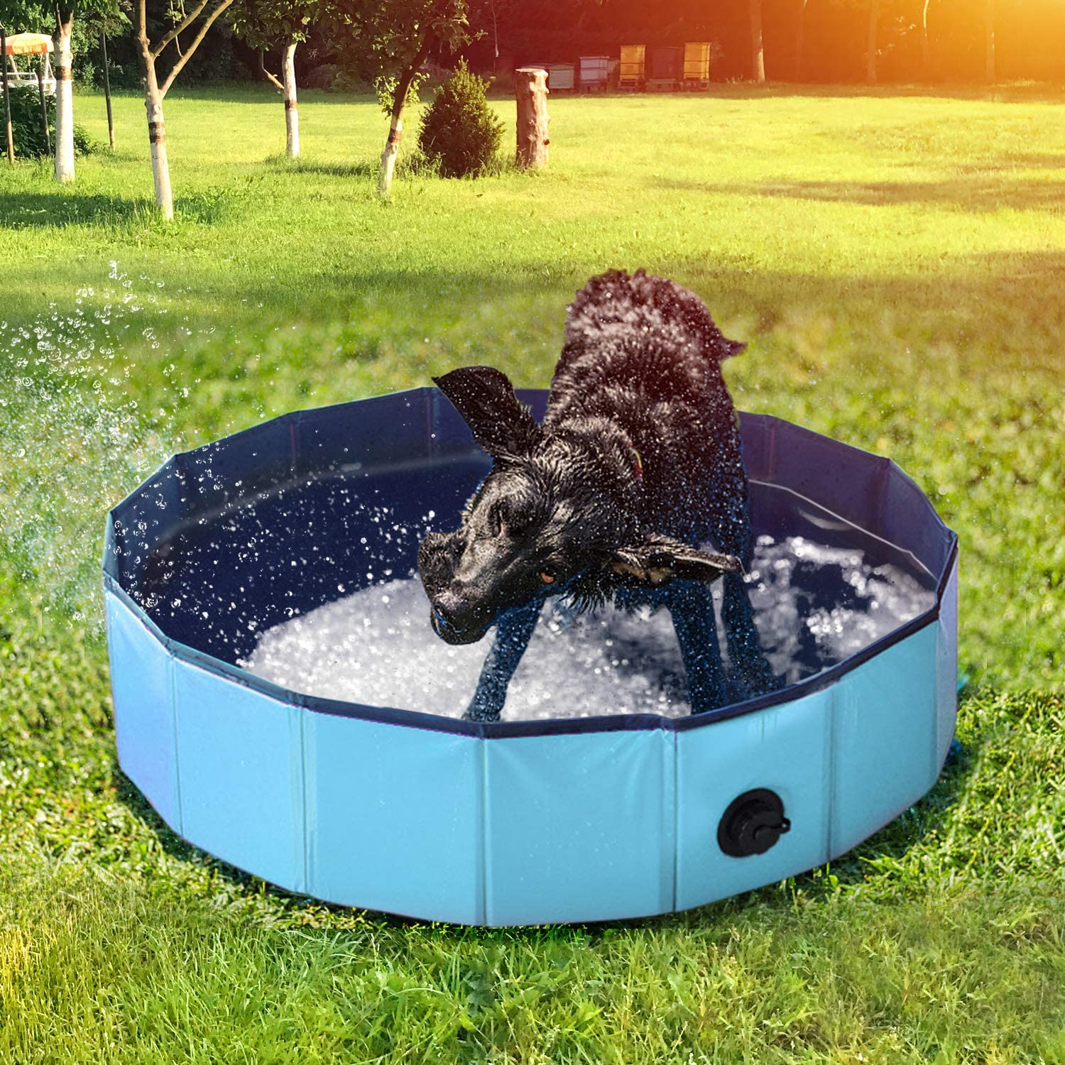  AYITOO Bañera para Perros, PVC Antideslizante y Resistente al Desgaste Piscina para Mascotas Perros, Bañera Plegable de Mascotas para Mascotas, Natación Piscina para Perros 160 cm x 30 cm 