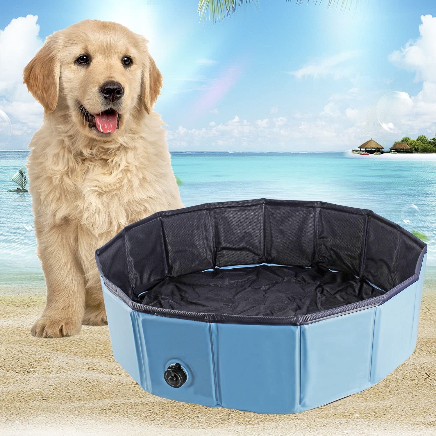  AYITOO Bañera para Perros, PVC Antideslizante y Resistente al Desgaste Piscina para Mascotas Perros, Bañera Plegable de Mascotas para Mascotas, Natación Piscina para Perros 160 cm x 30 cm 