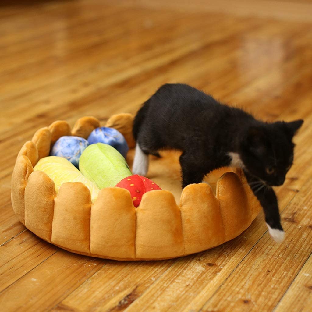  AYWJ Cojín De Perro De Peluche para Mascotas, Cama De La Perrera Redonda Gruesa Y Cálida, Mascota Creativa Que Duerme para Jugar En Una Alfombra Dos En Uno, Cama De Tarta De Huevo De Frutas 