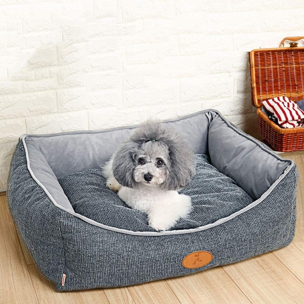  AYWJ YAN Nido De Mascotas Perrera, Peluche Cálido Perro Pequeño Than Xiong Bomei Cat Litter Four Seasons Habitación para Cama para Perros Cojín para Perros Extraíble (Color : Blue Gray, Tamaño : M) 