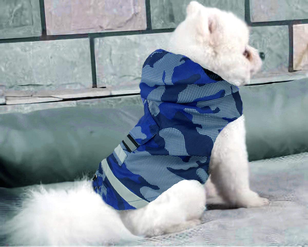  Babydog Abrigo Chaleco Impermeable para Perro con Capucha, Forro Transpirable y Sin Mangas, Cierre Velcro, Bolsillo Espalda, Modelo Camuflaje Militar (XL, Azul) 