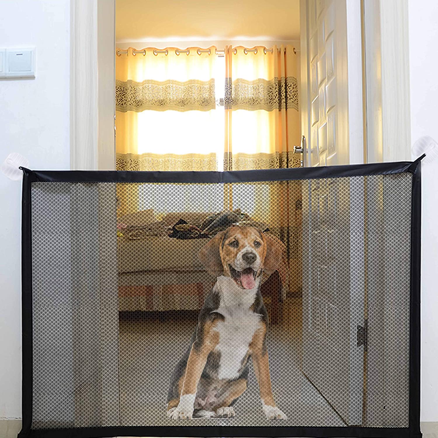  Barrera de Seguridad Plegable portátil Protector Seguro Magic Gate Mascota Aislante Red de Seguridad para Cocina Arriba Balcón 110 * 72 cm 