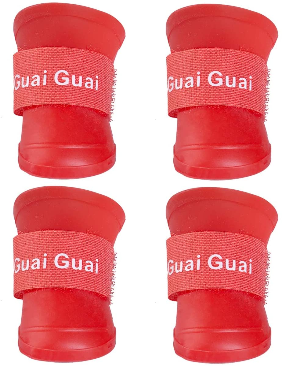  BAYUE La más Caliente Linda Mascota a Prueba de Agua Zapatos de Lluvia Botas Calcetines Bota de Goma Antideslizante for pequeños Zapatos de Perro Grande (Color : Rojo, Size : L) 