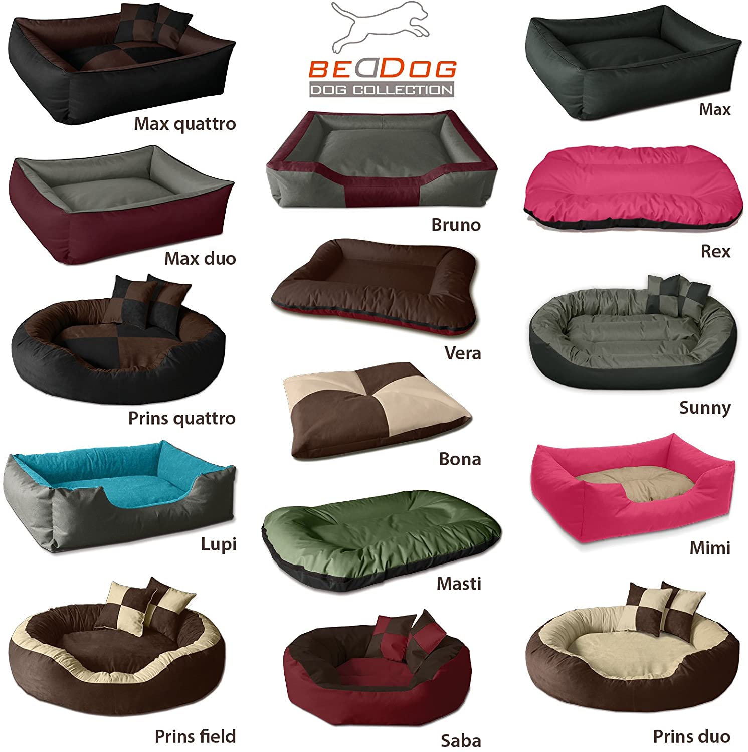  BedDog® 4en1 Saba Marron/Negro XXL Aprox. 110x80cm colchón para Perro, 7 Colores, Cama, sofá, Cesta para Perro 