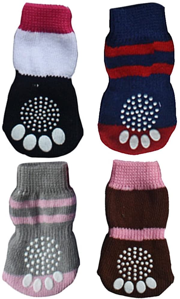  BEETEST Linda mascota Anti Slip elástico tejer calcetines para cachorro perro gato Color al azar,Juego de 4,Talla L 