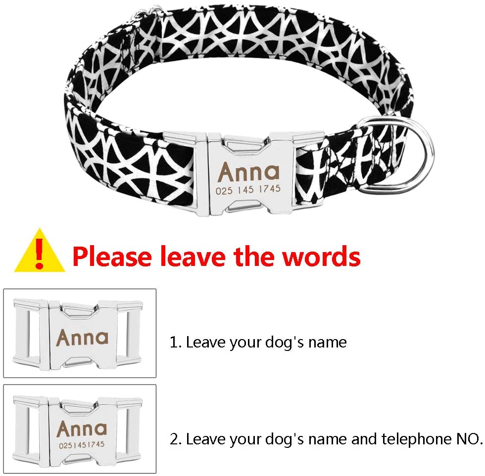  Beirui - Collar ajustable para perro con placa de identificación personalizable y hebilla de liberación rápida; para perros pequeños, medianos y grandes. Tallas S, M y L 