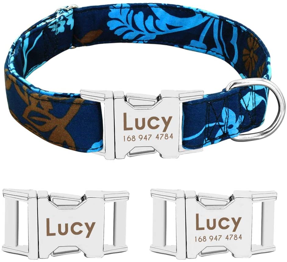  Beirui Collar Perro Personalizado con Hebilla de liberación rápida – Collares para Perros Personalizados con Patrones Florales – Blue Iris Collar y Correa Perro - S(10-15.5"Cuello) 