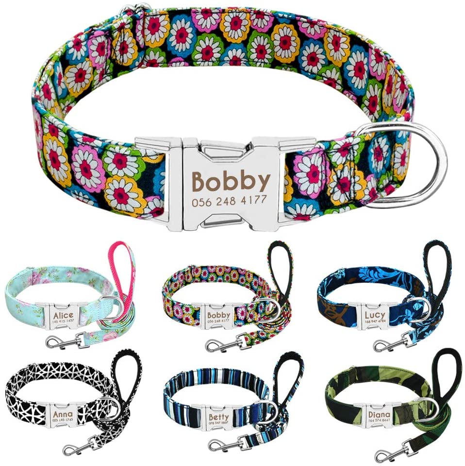  Beirui Collar Perro Personalizado con Hebilla de liberación rápida – Collares para Perros Personalizados con Patrones Florales – Bohemia Daisy Collar y Correa Perro - S(10-15.5"Cuello) 