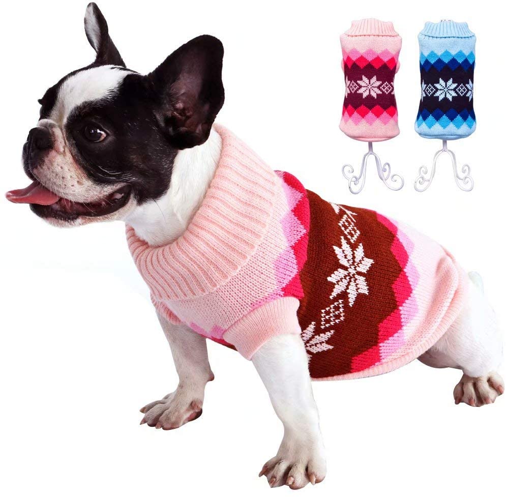  Beirui Cute Puppy Perro Jumpers para Perros pequeños Gatos, Suave Chihuahua Ropa para Cachorros, Invierno cálido pequeño Perro Navidad Jersey Cuello Tortuga suéter, 2 Colores, 3 tamaños 