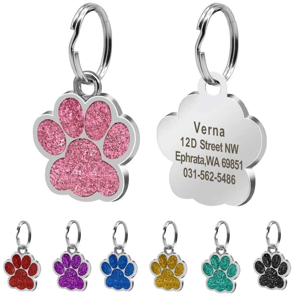  Beirui Placas de identificación Huellas Personalizadas en Acero Inoxidable de 24 mm para Perros y Gatos, con Grabado láser, Rosa Claro, S (0.9" diámetro) 