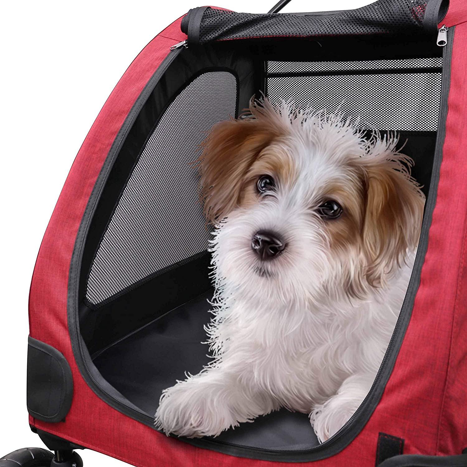  BELLE VOUS Cochecito Perro - 4 Ruedas Plegable Cochecito para Mascotas para Perros Grandes y Medianos - Carro para Mascotas para Viajes y Saliente - Capacidad de Carga 50 Kg - Roja 