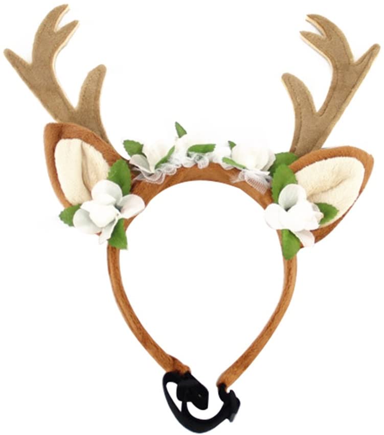  Bluelans Perro Gato Navidad Diadema de renos Antlers con flores para mascota Teddy Labrador, One Coloe, Large 